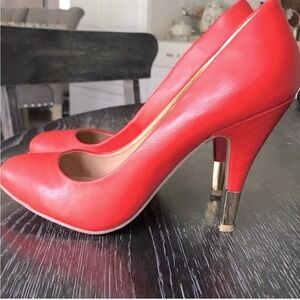 Kimchi Blue Vibrant Red Heels with Gold Accents